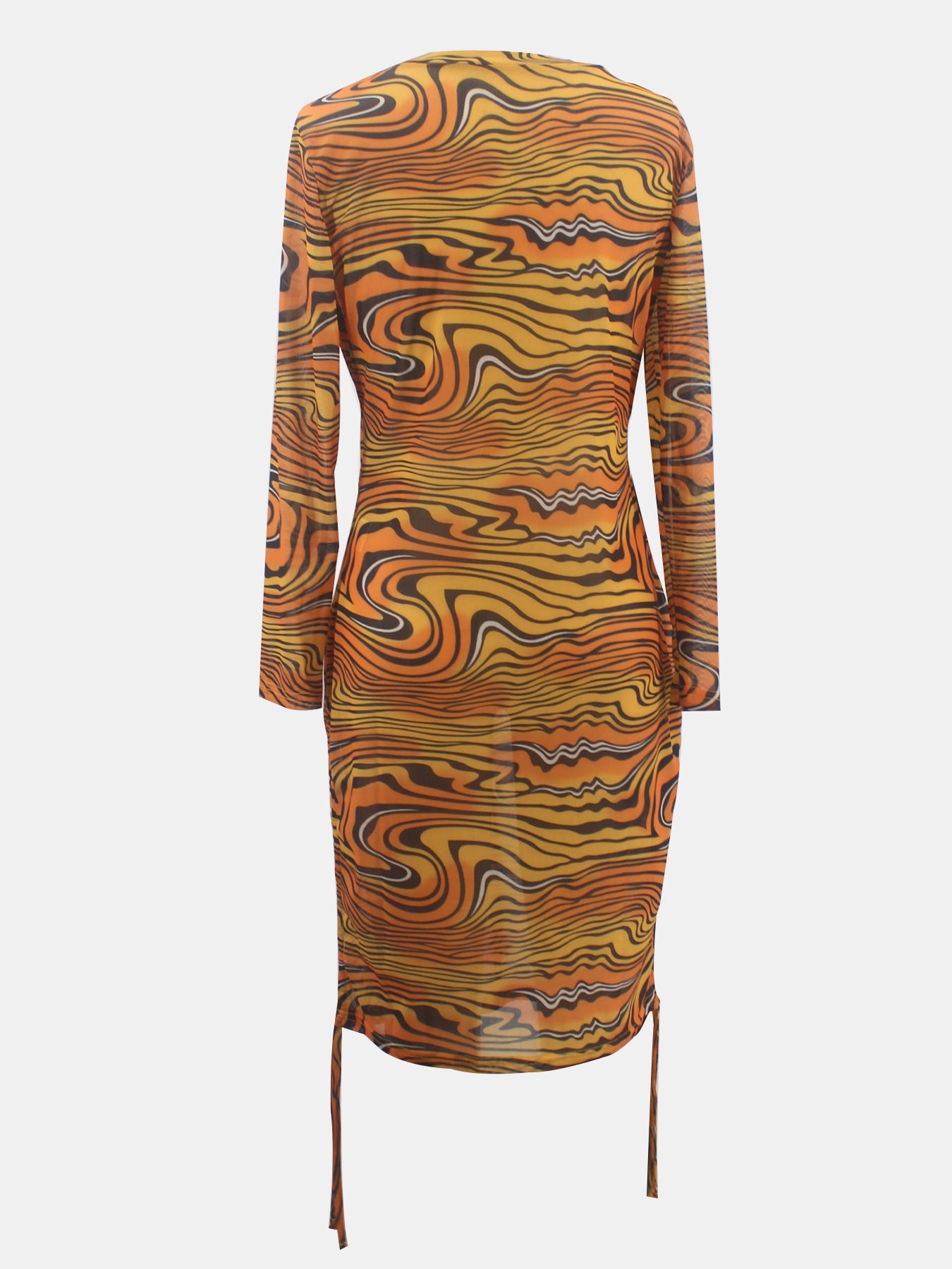 Plus Size Women Mesh Zebra Print Drawstring Dress 5