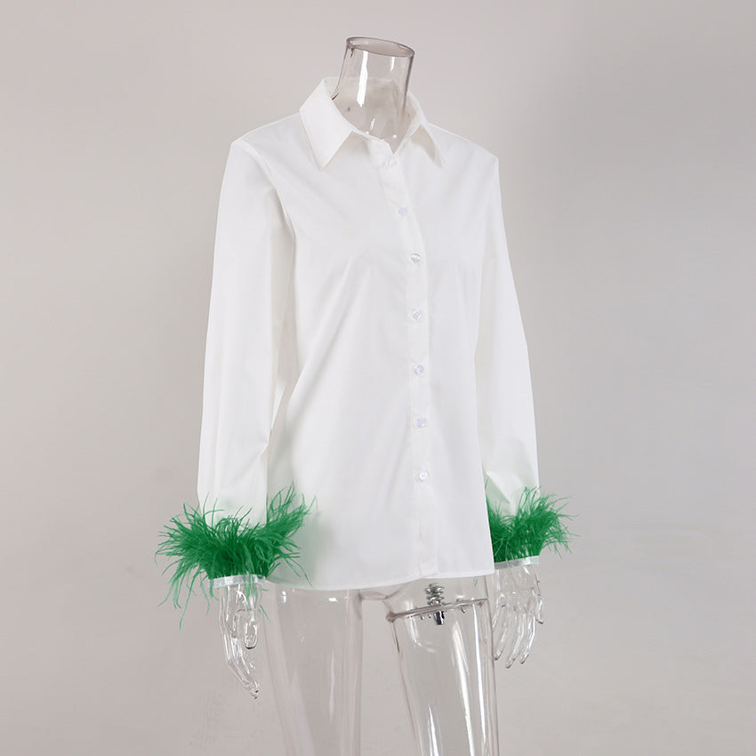 Autumn Fashion Slim Fur Trim Long Sleeve Women'S White Shirt Top 10