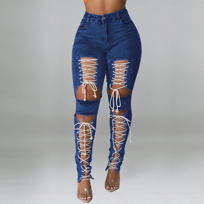 Women's Summer Lace-Up Sexy Denim Pants 3