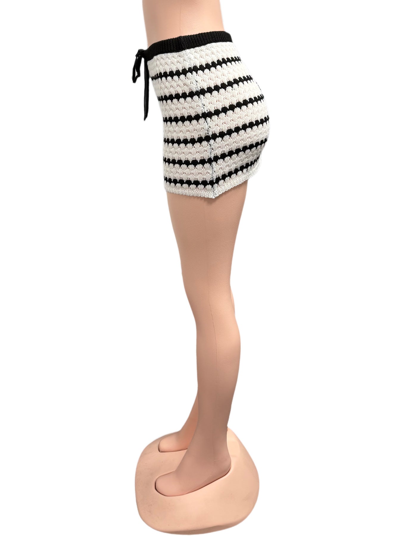 Low Rise Black White Color Block Stripe Knit Slim Short Skirt 8