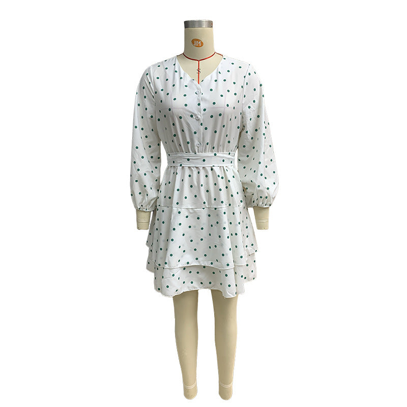 Spring and Summer Fashion Women's Polka Dot Print Puff Sleeve Dress 6