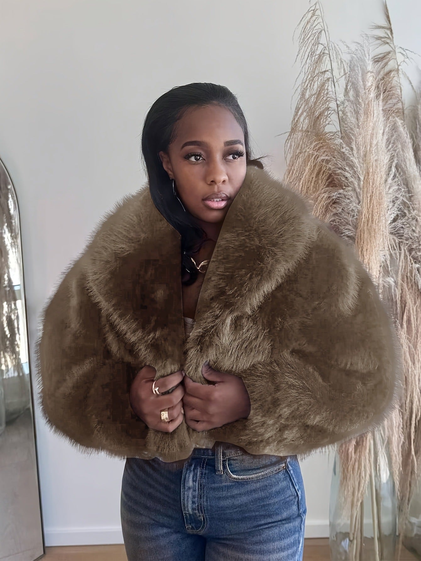 Women Fall/Winter Turndown Collar Pu-Leather Crop Jacket 8