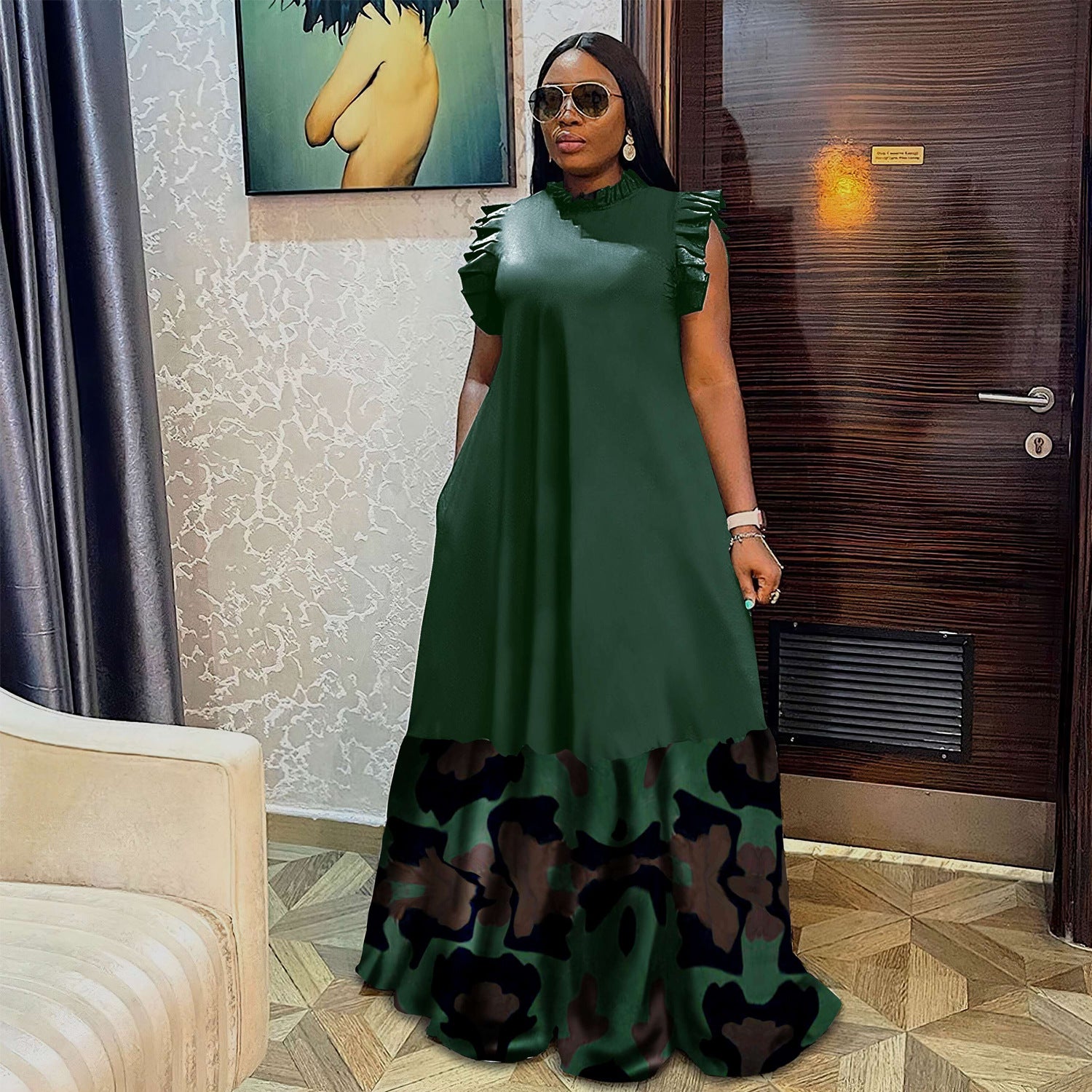 Plus Size Women Patchwork Print Short Sleeve Dress 5