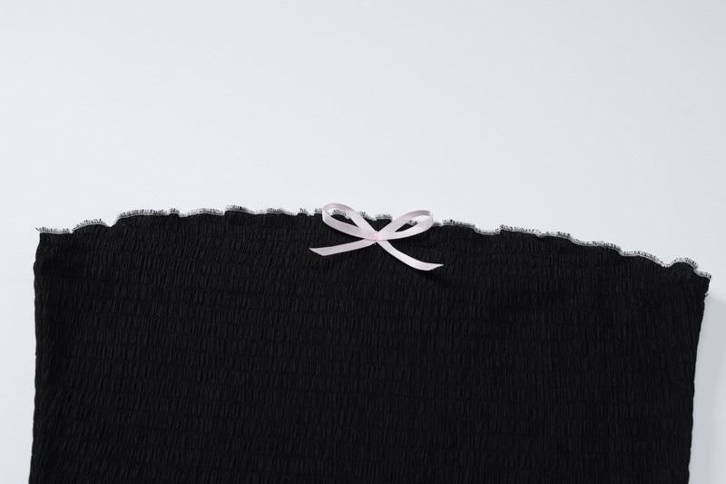 Women's Summer Fashion Sexy Strapless Top Pleated Cake Short Two Piece Set 11