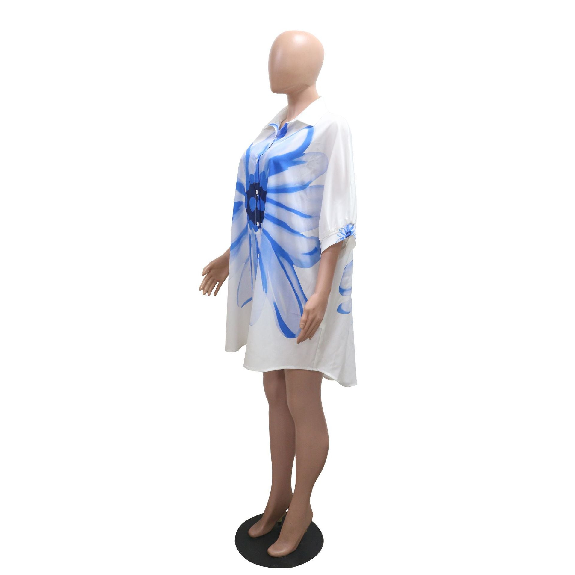 Women Casual Print Turndown Collar Print Dress 6