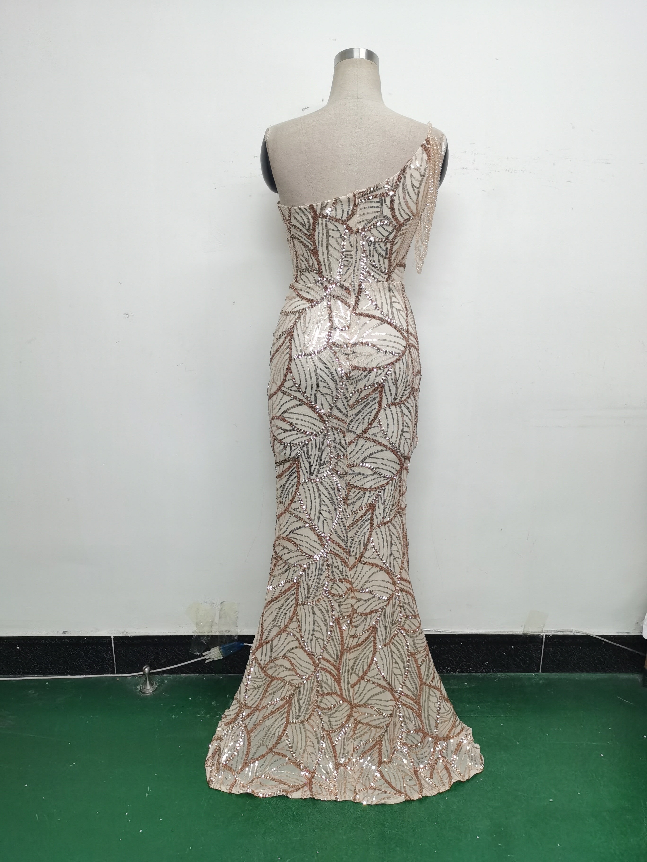 Women One Shoulder Beaded Sequin Embroidery Formal Party Prom Wedding Evening Dress 40