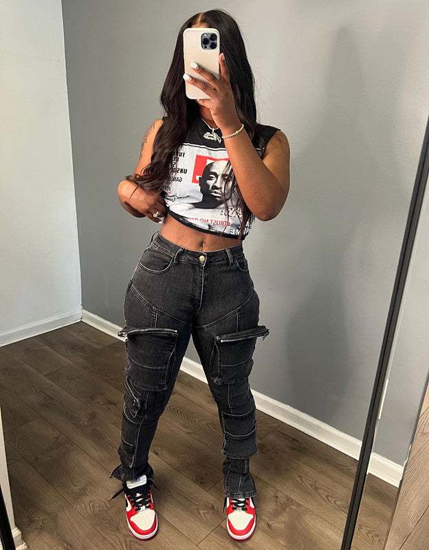 Autumn And Winter Jeans Multi-Pocket Casual Cargo Denim Pants 3