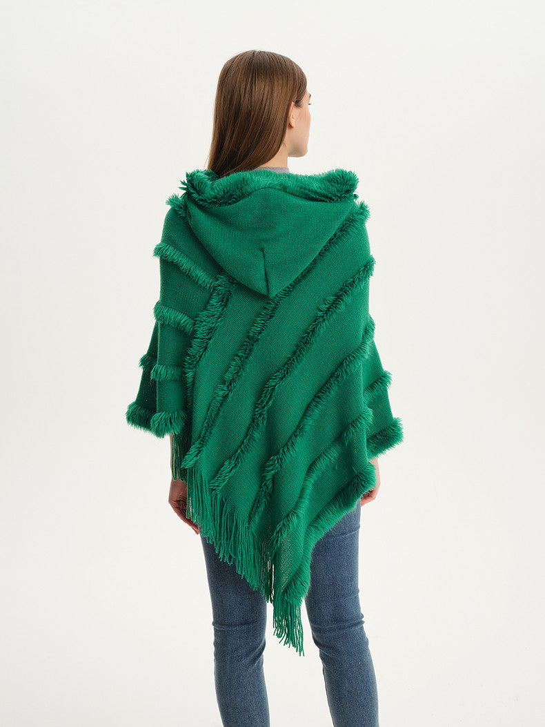 Women Fall and winter shawl Solid hooded knitting cape shawl sweater 19