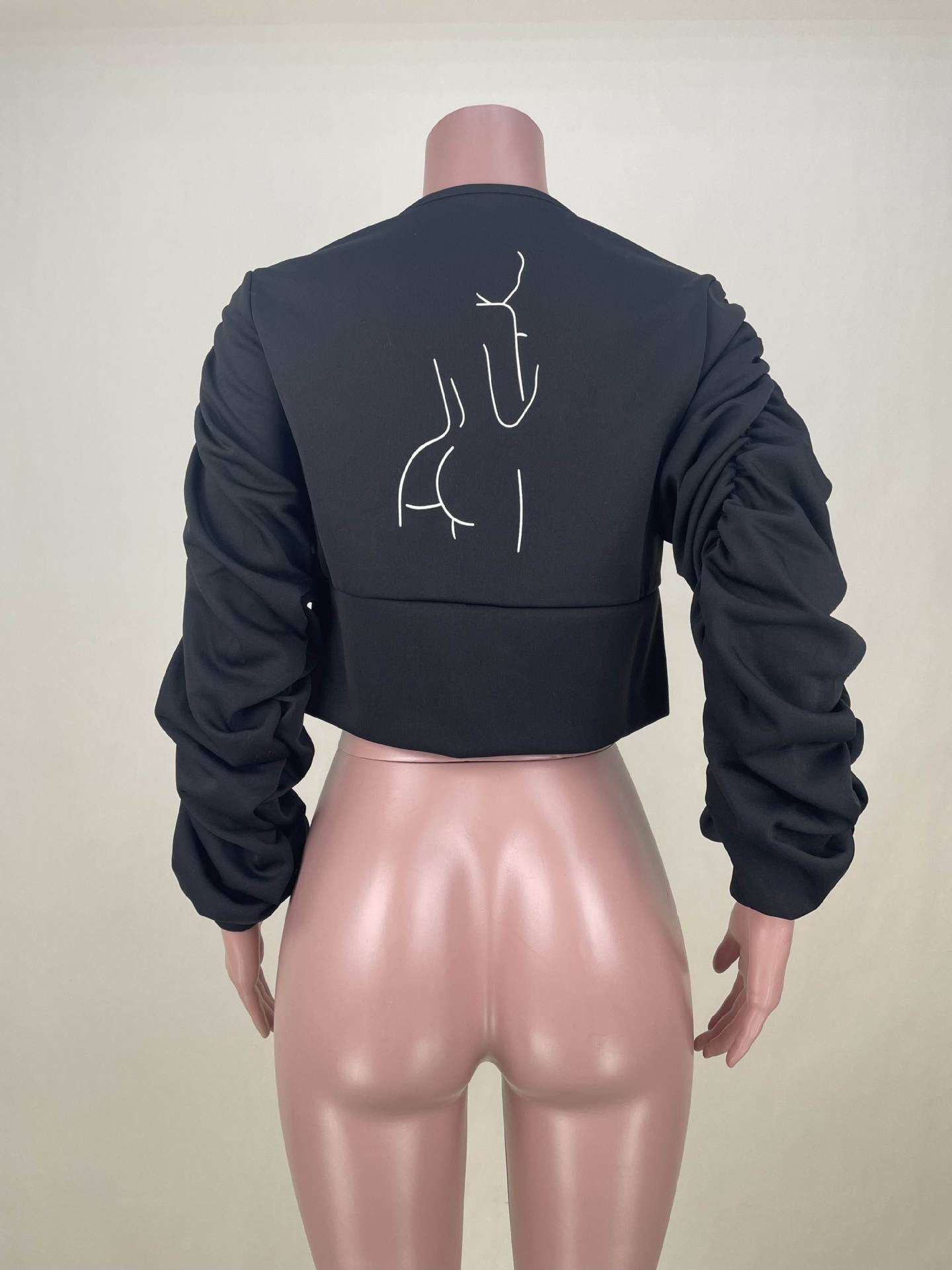 Women Sexy Printed Line Puff Sleeve Top 15