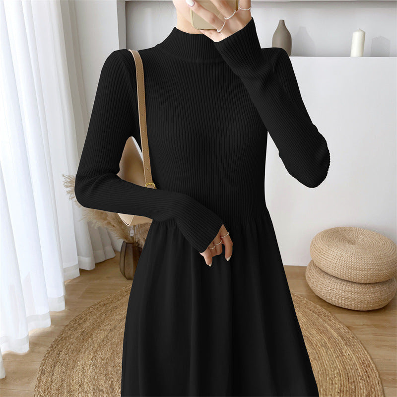 Autumn and winter women's trendy Elegant half turtleneck long sleeve Basic Knitting sweater dress 12