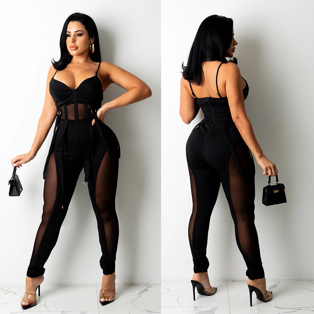Women Mesh See-Through Sexy Suspender Jumpsuit 7