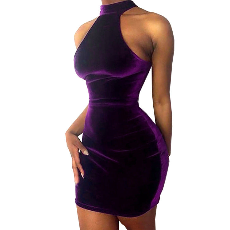 Women gold velvet sexy Bodycon Dress 8