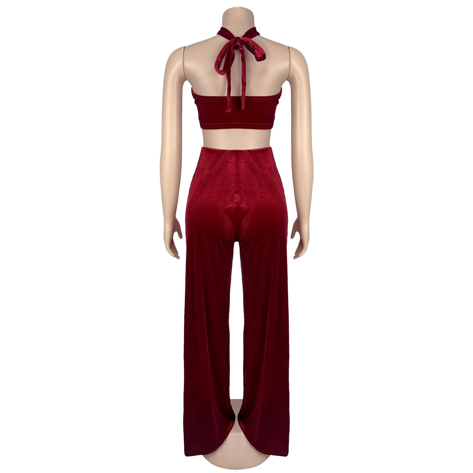 Women solid sexy strapless top and trousers two-piece suit 7