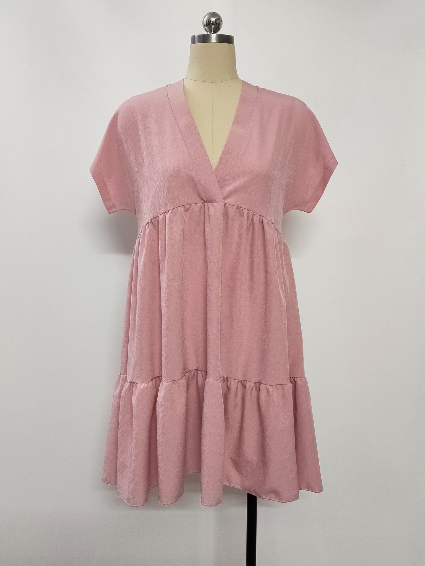 Women's Summer Holiday Style Ruffle Hem V-Neck Solid Color Loose Short Dress 14