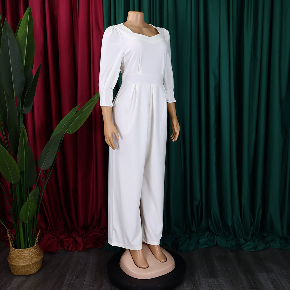 Plus Size African Women Long Sleeve Solid Loose Wide Leg Jumpsuit 28