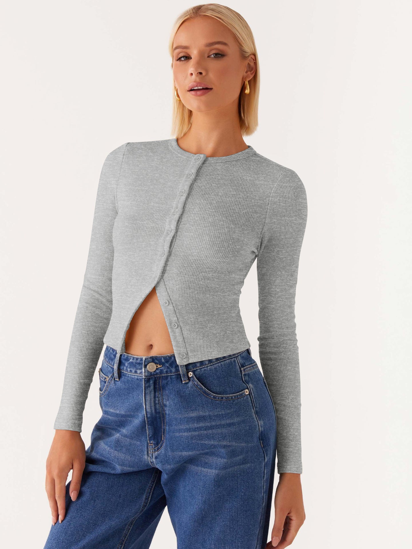 Spring and Summer Women's Solid Color Slim Long Button Cardigan Top 7