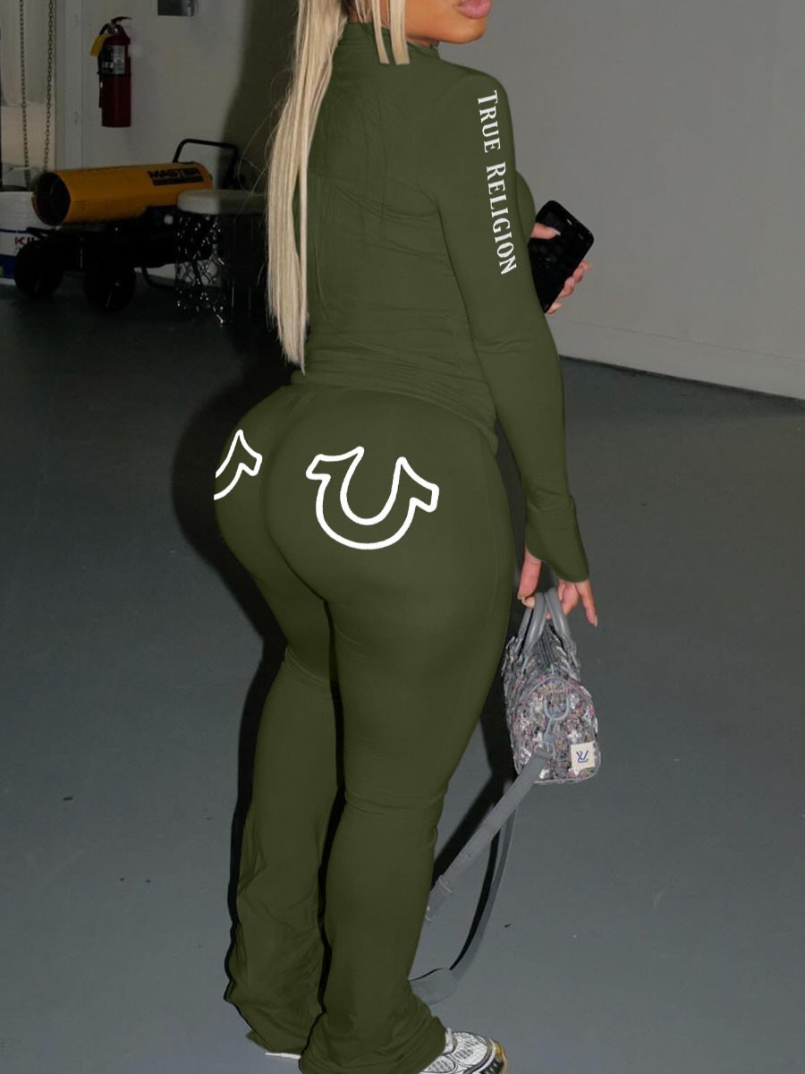 Women Solid zipper Top and Pant Two Piece 11