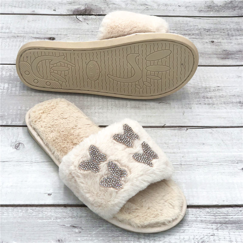 Women flat warm fur slides 20