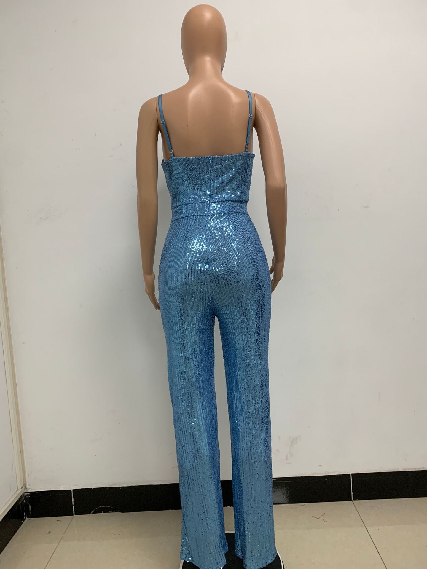 Deep V Neck Low Back Sleeveless Chic Sequined Straps Elegant Women's Party Jumpsuit 109
