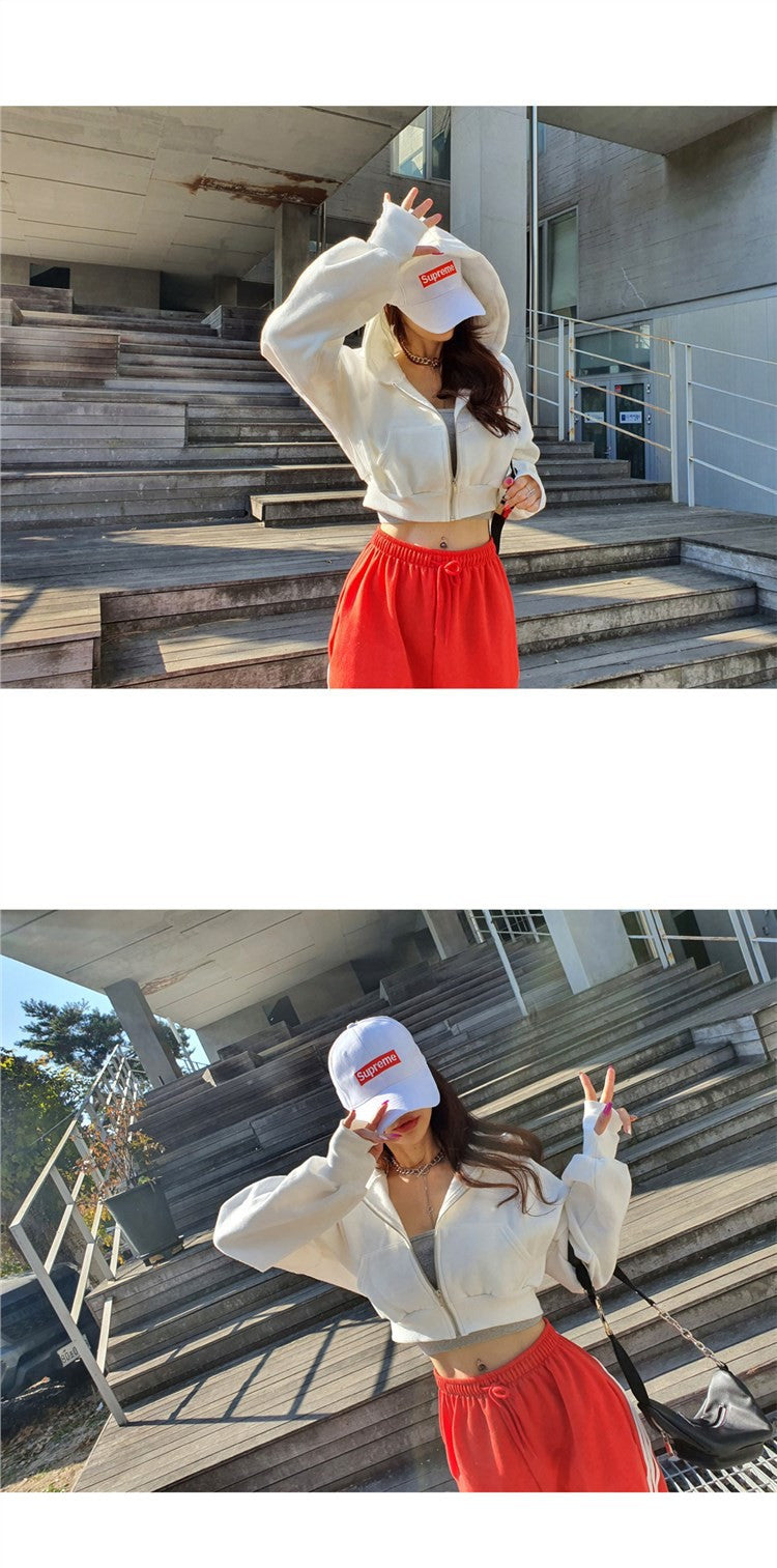 Autumn and winter chic fashion hooded short sportsCasual zipper women's trend Hoodies 14