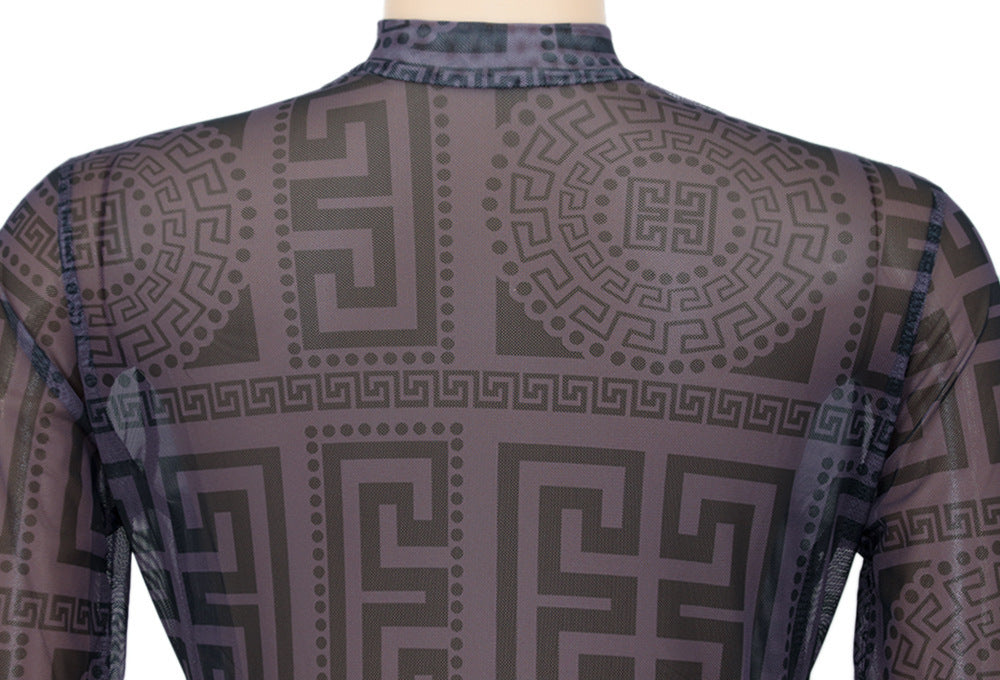 Women Style Printed Mid-High Neck Long Sleeve Jumpsuit 15