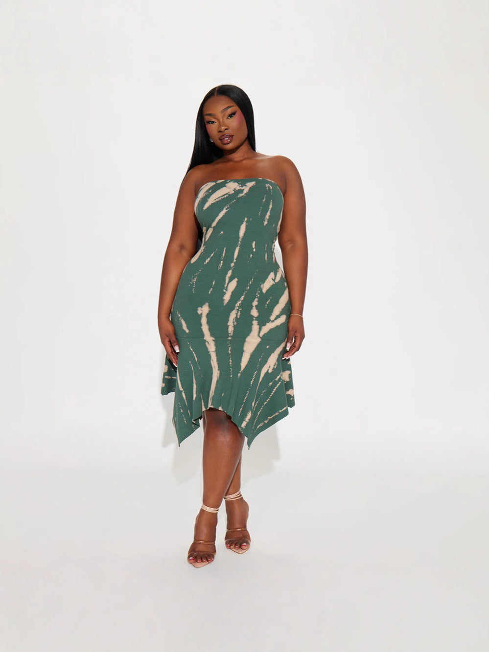 Women's Fashion Sexy Strapless Print Slim Waist Asymmetrical Dress 5