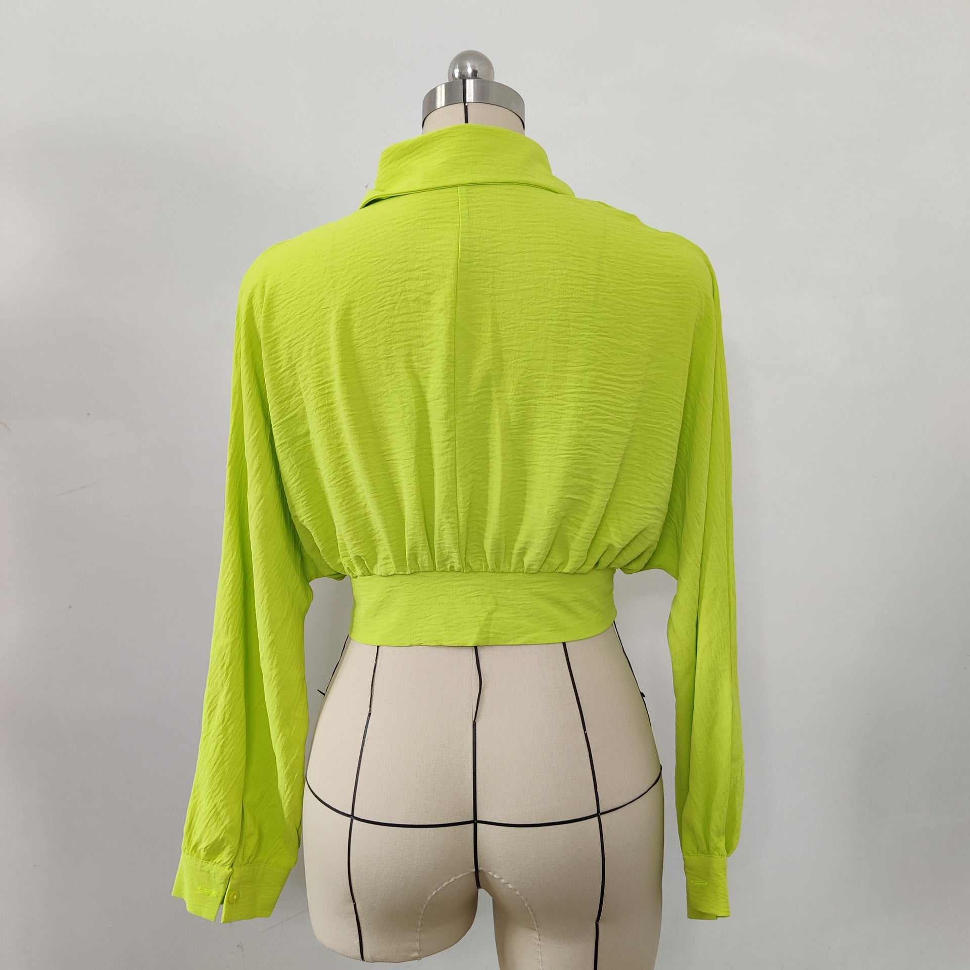 Women's Lace Up Long Sleeve Cardigan Spring Summer Bat Sleeves Crop Loose Shirt 14