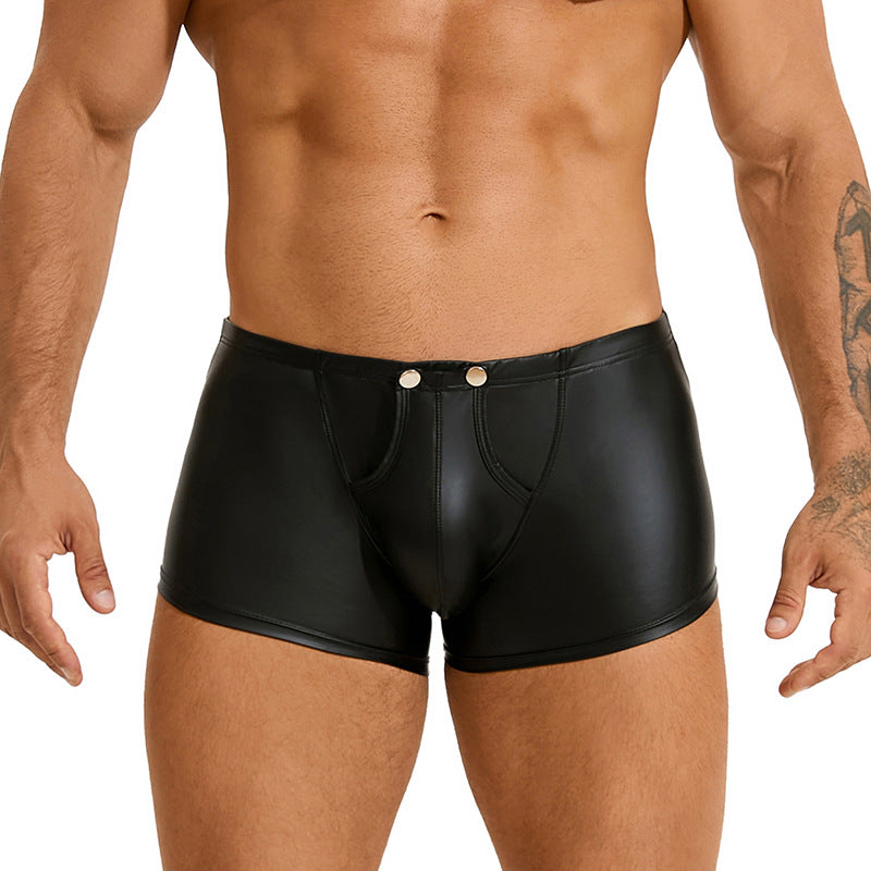 Men's Sexy Pu-Leather Square Leg Shorts 7