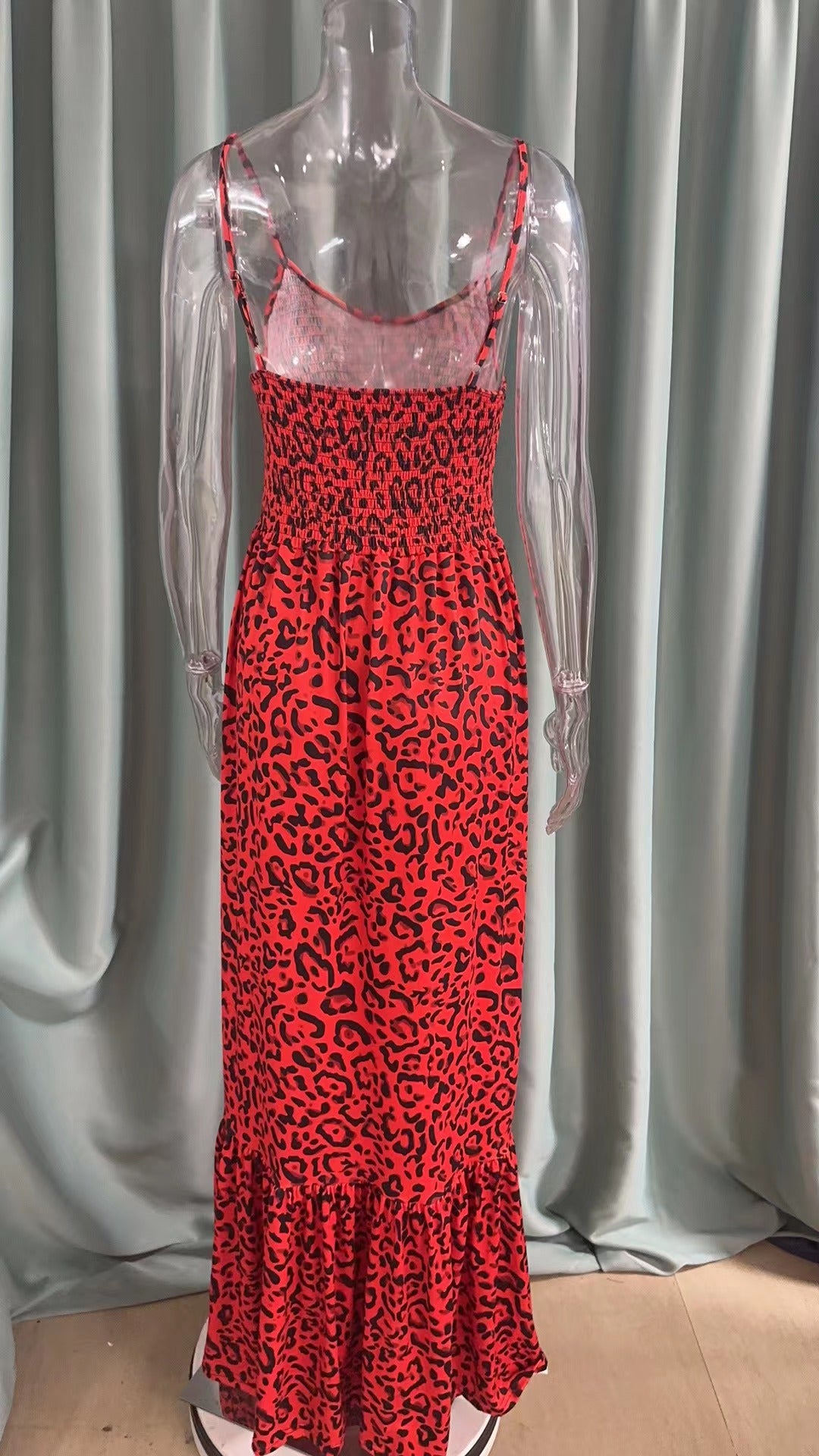 Summer Leopard Print V Neck Dress High Waist Sexy Chic Fashion Long Dress 21