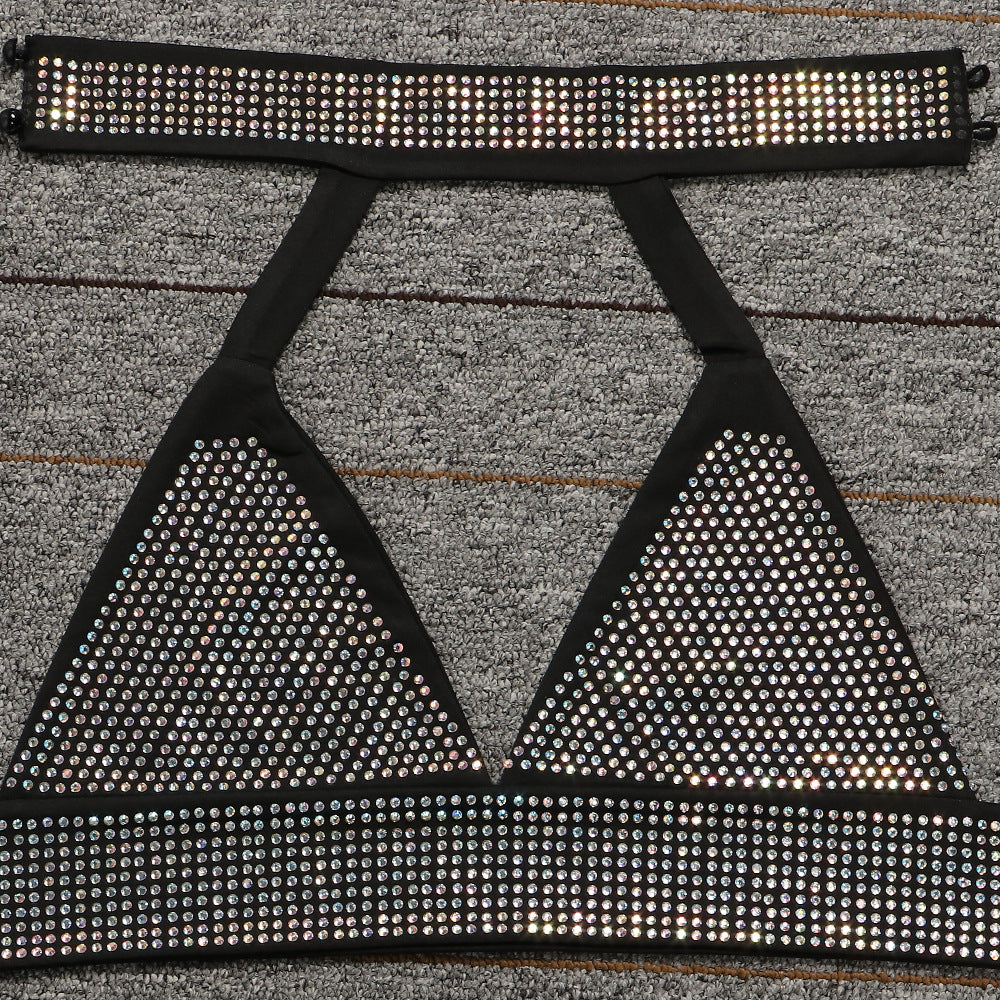 Sexy diamond-encrusted deep V-wrapped chest strap two-piece skirt set 27