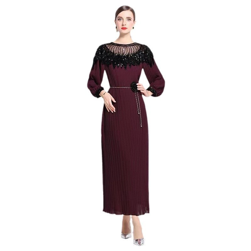 Beaded Chic Lantern Sleeve Pleated Dress 12