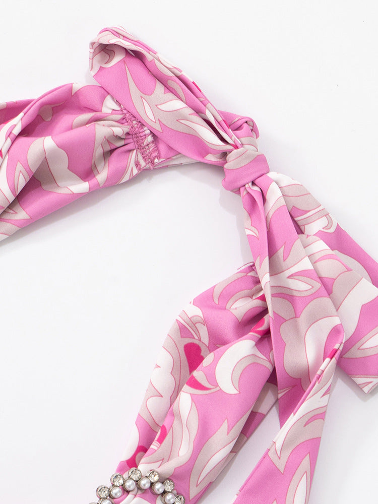 Women Sleeveless Halter Neck Backless Printed Ruffle Dress 17