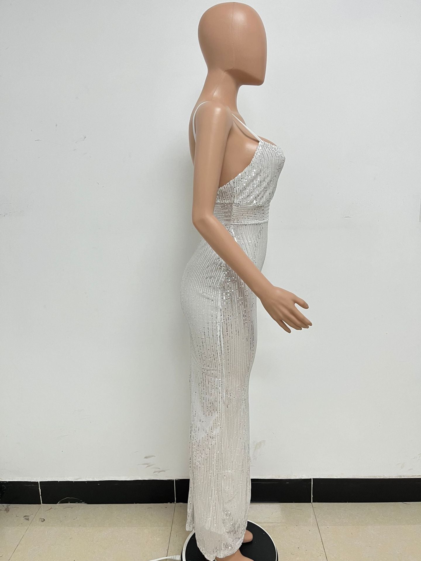 Women's Summer Slit Low Back Dress Sequined Sleeveless Suspender Dress 39