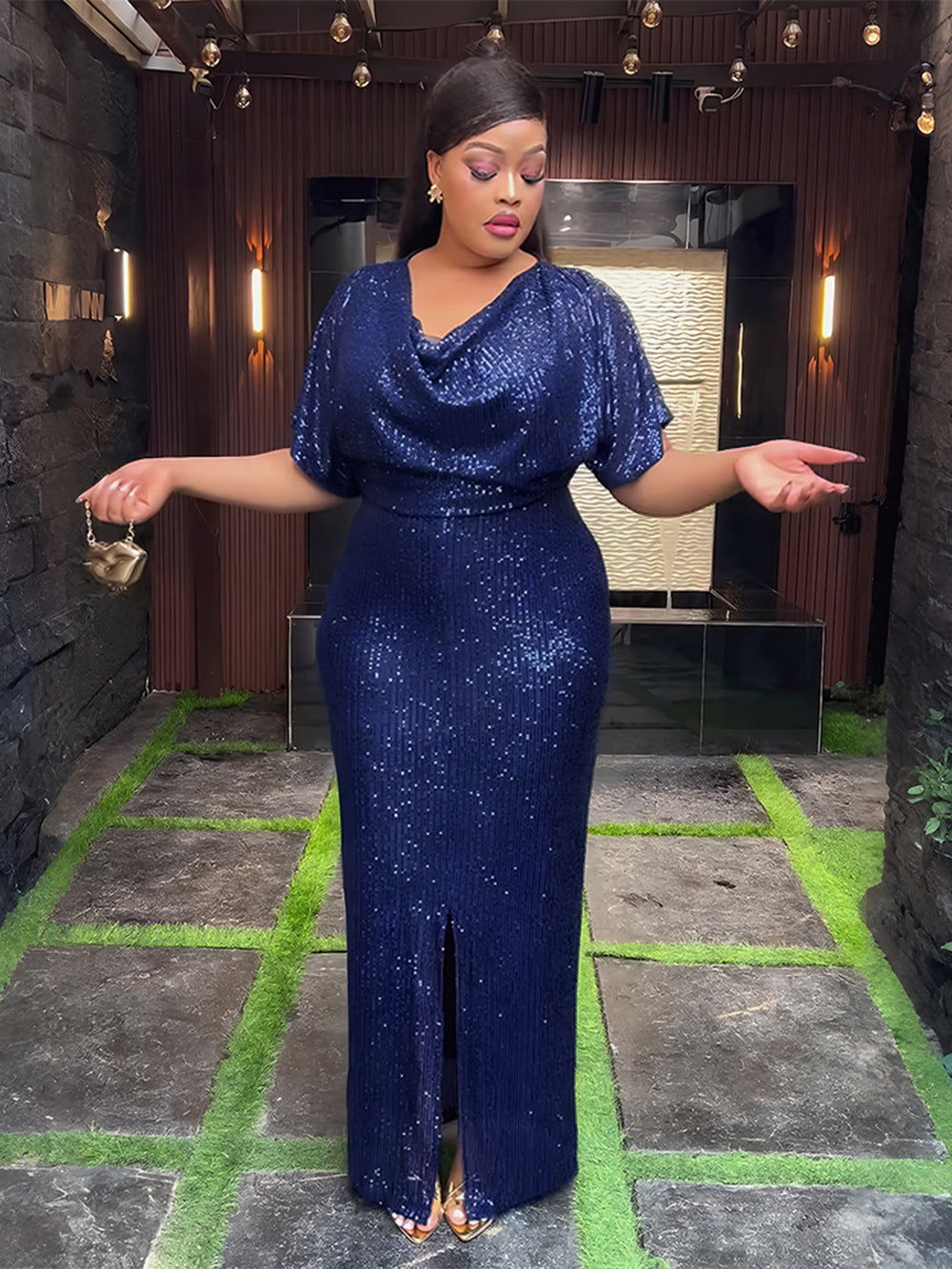 Evening Gown Formal Party African Fashion Sequin Plus Size Women's Chic Dress 5