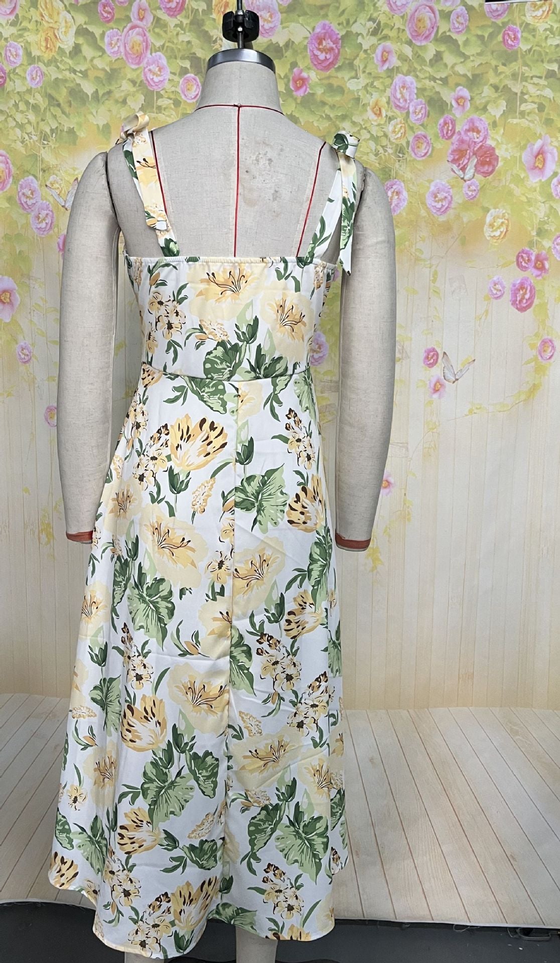 Women's Summer Floral Print Lace-Up Strap Holiday Dress 11