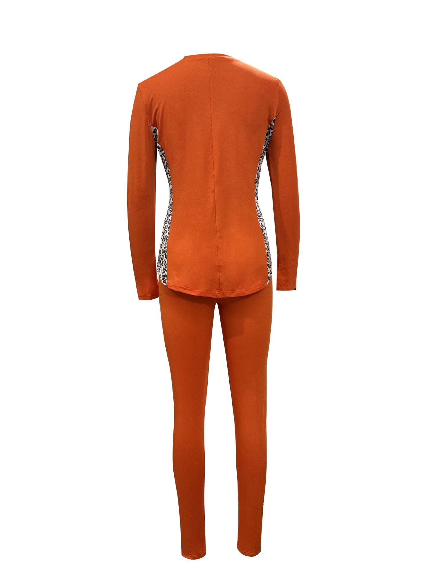 Women Leopard Patchwork Casual Round Neck Top and Pants Two-piece Set 23