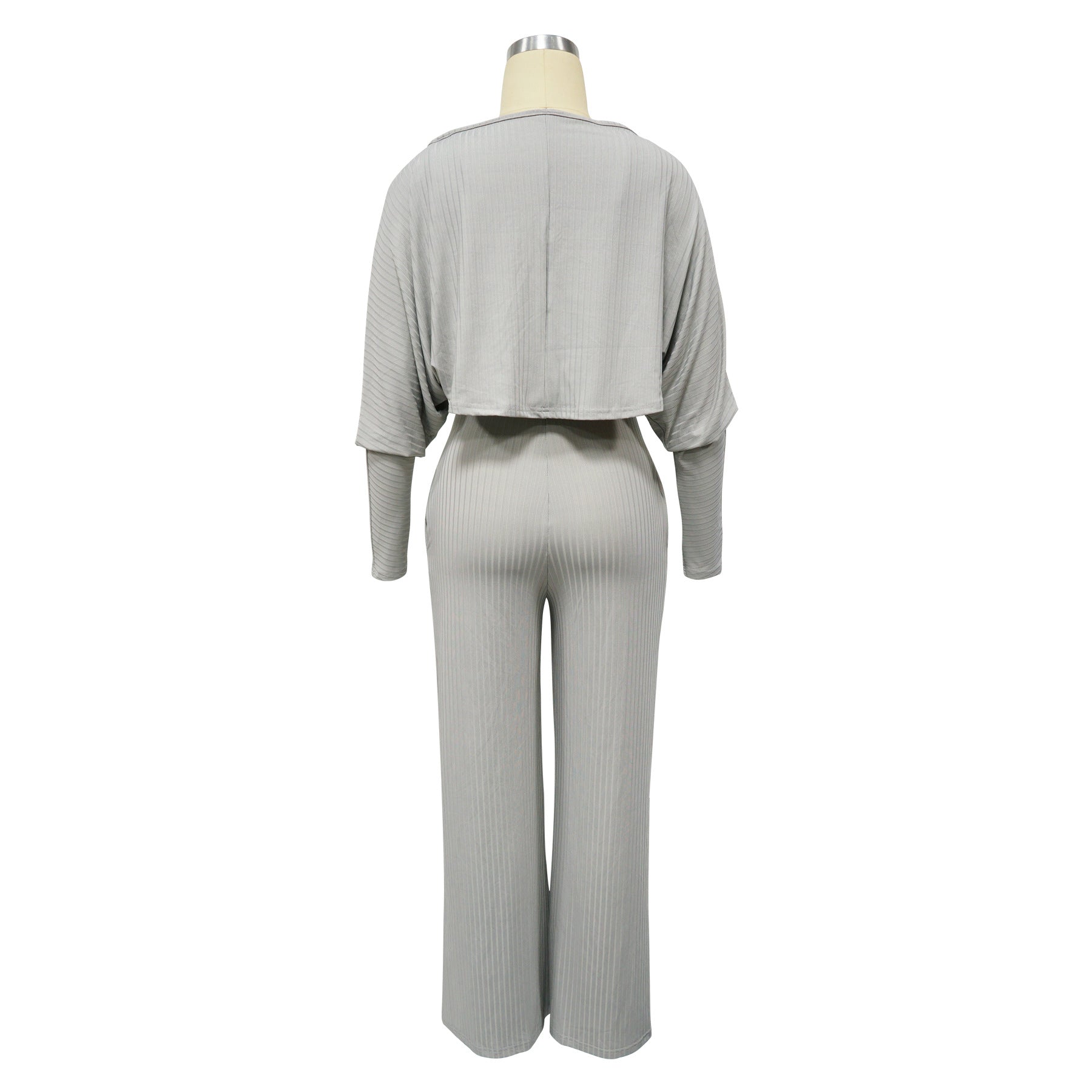 Women’s Fashion Ribbed High-Stretch Cape Top Sleeveless Jumpsuit Set 34