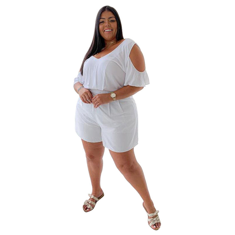Spring Plus Size Women's Casual Loose Jumpsuit Solid Color Home Wear