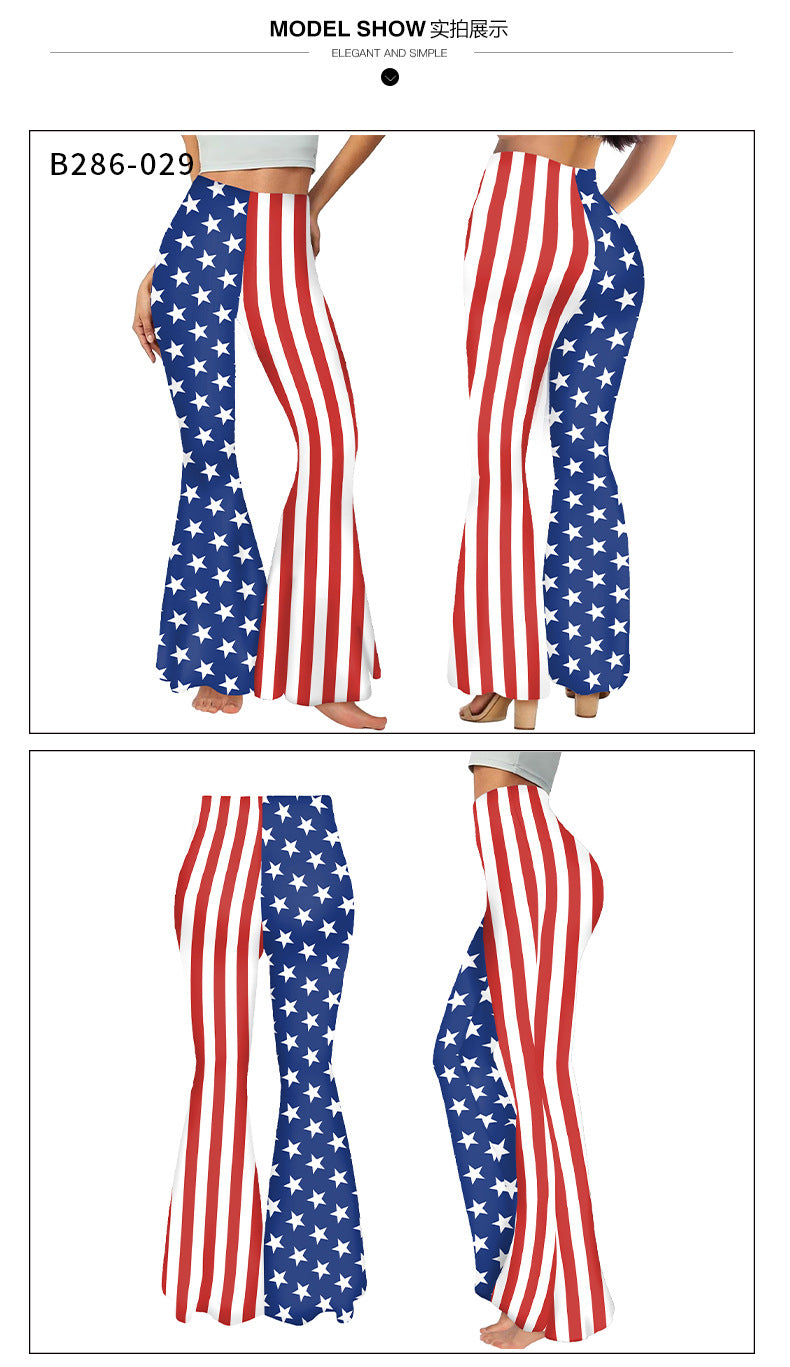 Summer Women's American Flag Print Casual Bell Bottom Pants 8
