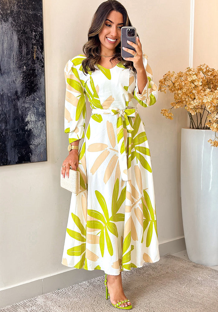 Autumn And Winter Long-Sleeved Elegant Chic Slim Waist Belt Women's Long Dress