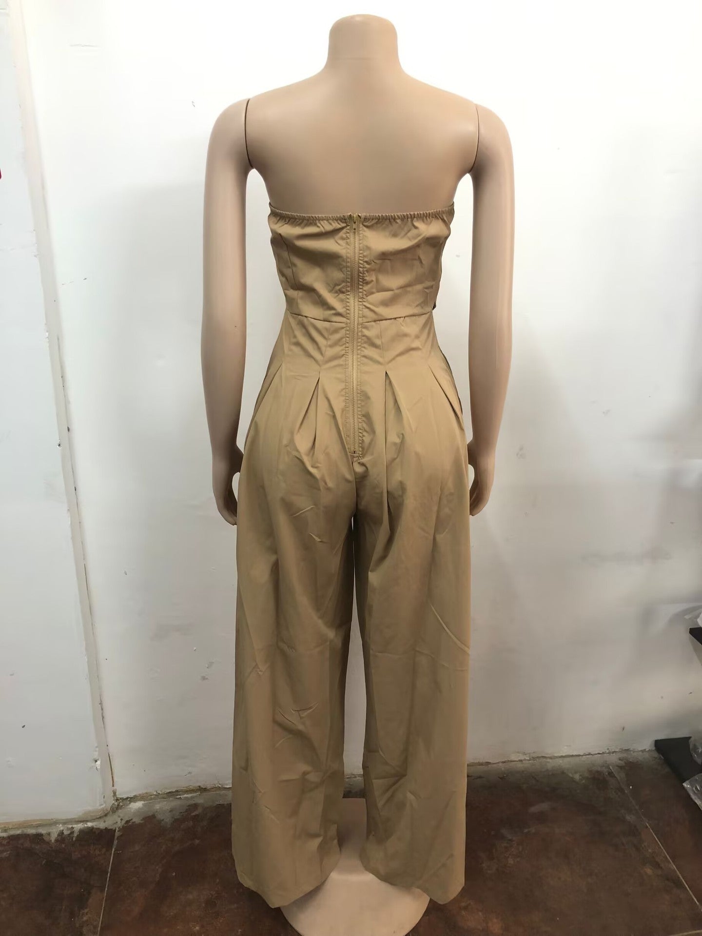 Women Style Strapless Large Button Sleeveless Wide-Leg Jumpsuit 8