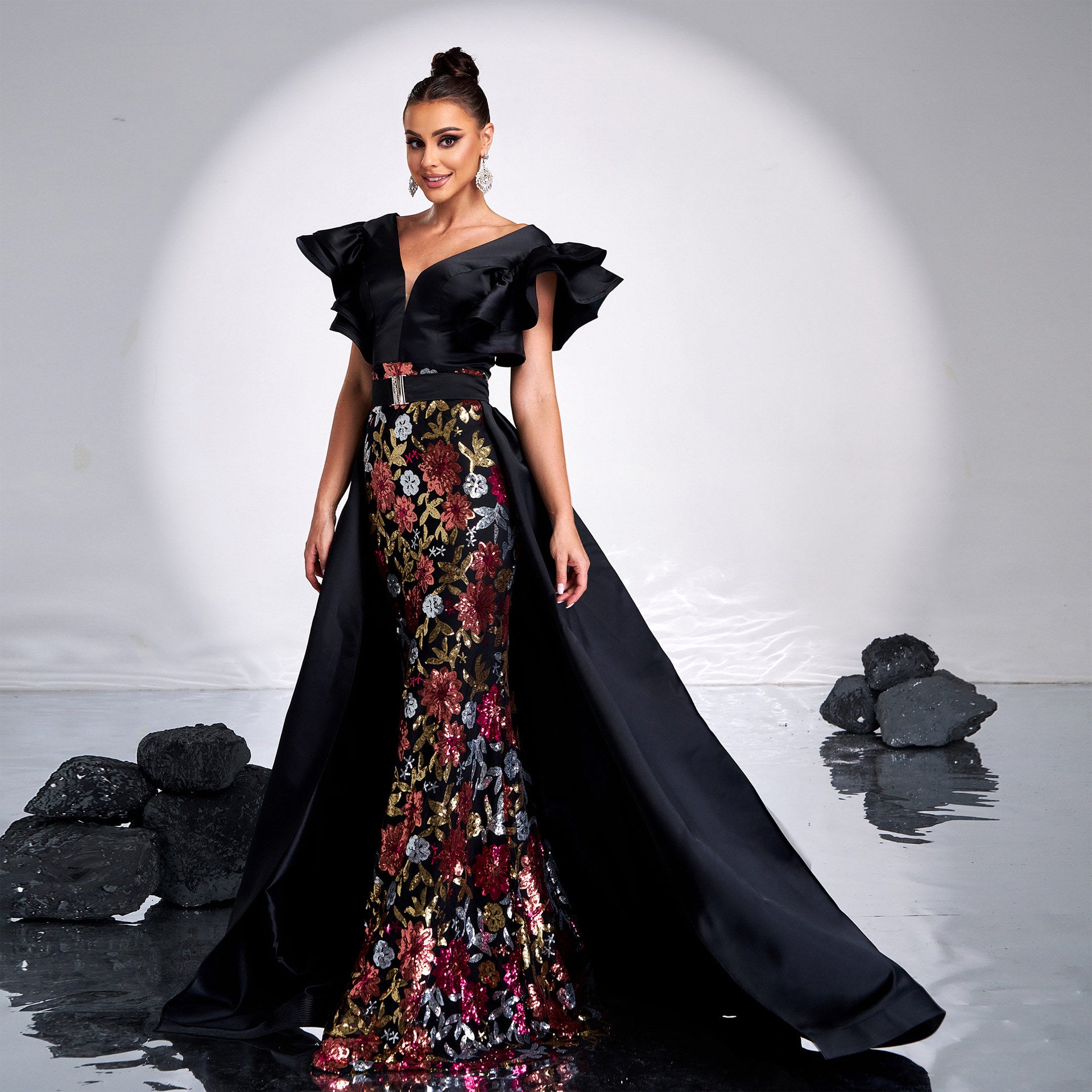 Women's Luxury Sleeveless V-Neck Slim Sequin Formal Fishtail Evening Dress 5