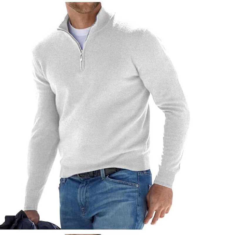Men's Autumn Long Sleeve V-Neck Zipper Casual Top 4