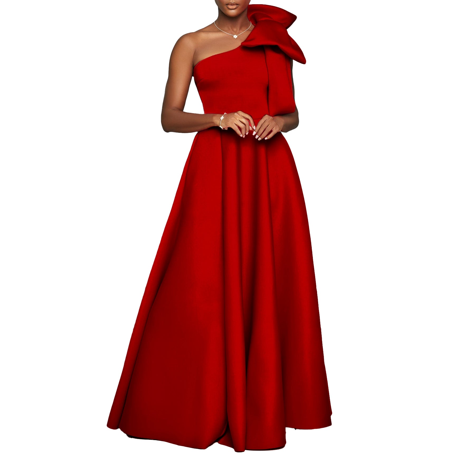 Women's Slash-Shoulder Big Bow Sexy Evening Dress 10