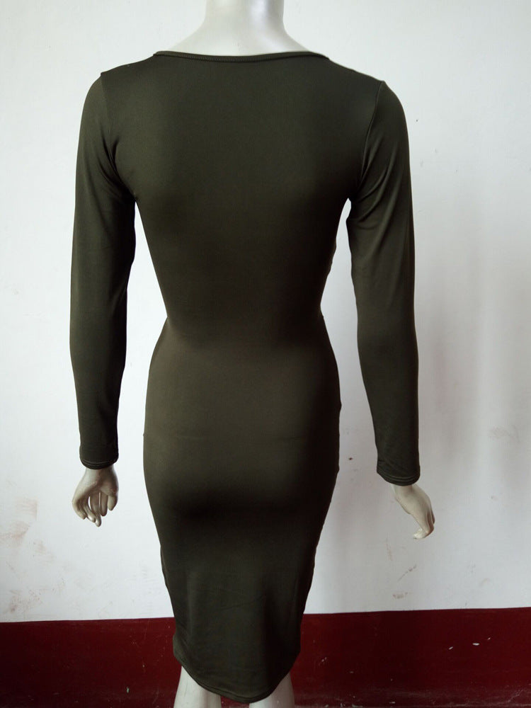 Spring Summer Style Women's Stretch Sexy Hollow V-neck Long Sleeve Nightclub Party Dress 29