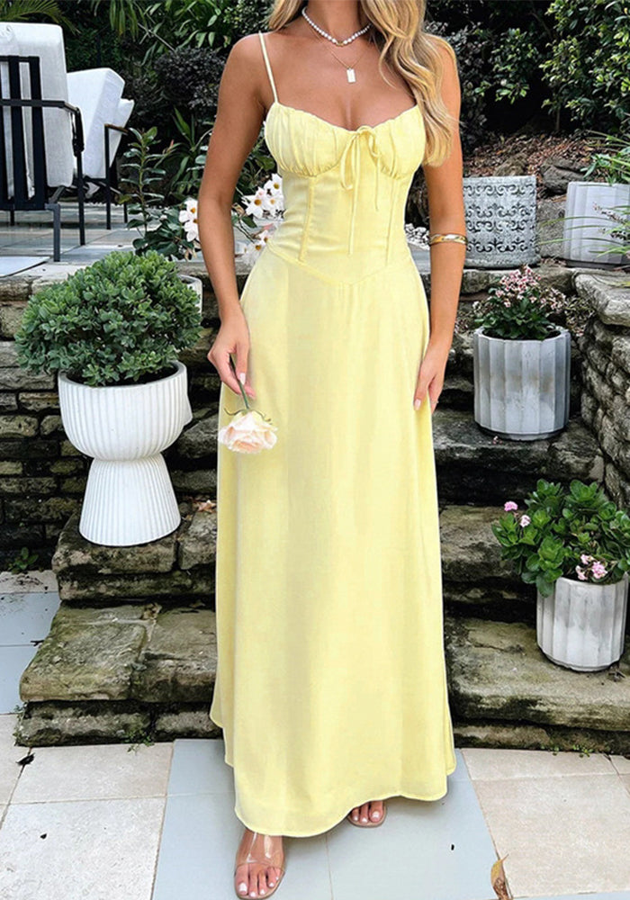 Women's Summer Sexy Strap Pleated Slim Waist Casual Long Dress