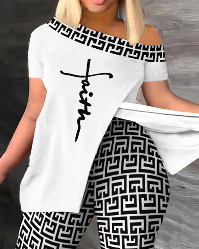 Women Summer Print Off-Shoulder Top and Pant Two-Piece Set 3