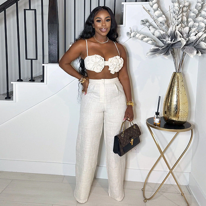 Women Fall Strapless Top and Pant Two Piece Set 3