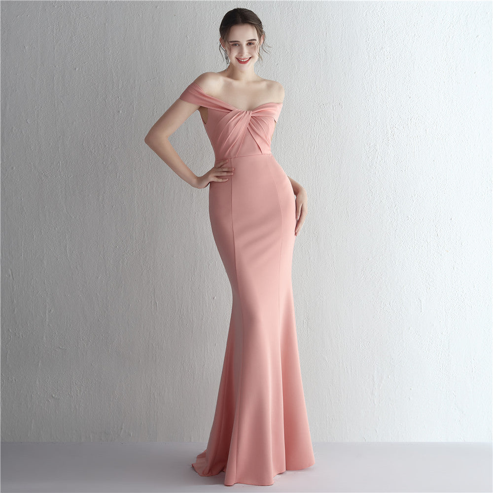 Satin Slim Off Shoulder Long Celebrity Dinner Slim Fit Mermaid Dress Wedding Model Show Dress 9