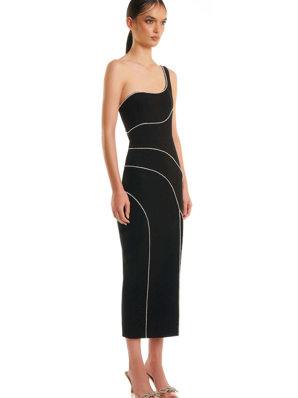 One-shoulder diamond split sexy elegant women's party evening dress